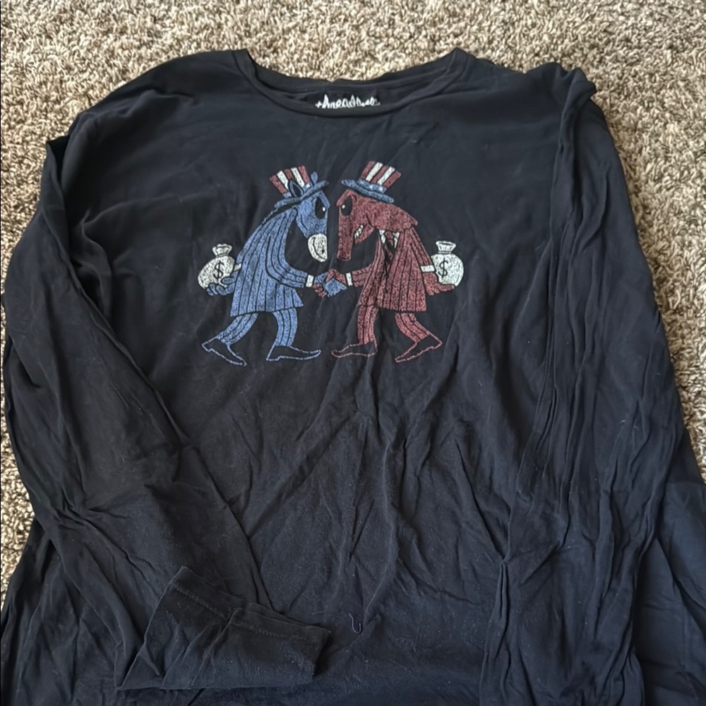 Threadless Black Long Sleeve Tee with Red and Blue Graphic